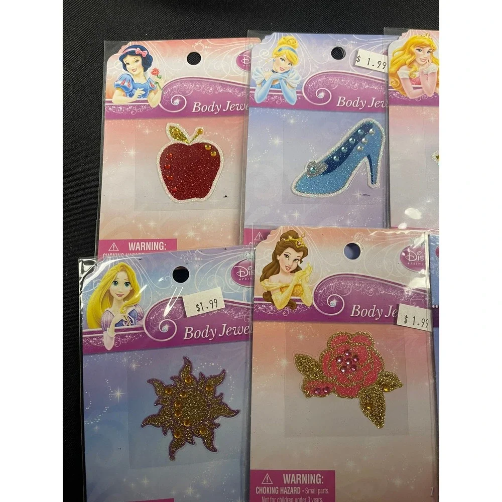 Disney Princess Body Jewelry Glitter Stickers Lot of 8‎ Ariel Belle Anna Frozen